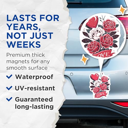 (2 Pack) Love Heart Rose Magnets - Floral Romance Magnets - Red Rose Heart Magnets - Love Magnet Set - 5" On Longest Side - for Cars, Refrigerators, Toolboxes, Lockers - Made in USA BMCS3475