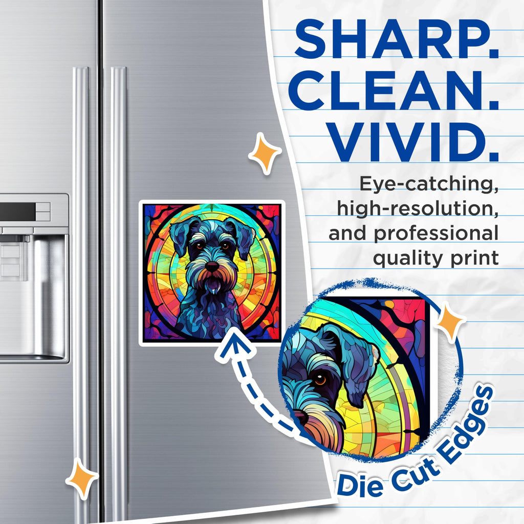 (2 Pack) Schnauzer Dog Magnets - Stained Glass Look - Fridge Decor - 5" On Longest Side - Premium Magnet - for Cars, Refrigerators, Toolboxes, Lockers - Made in USA - MAG16179