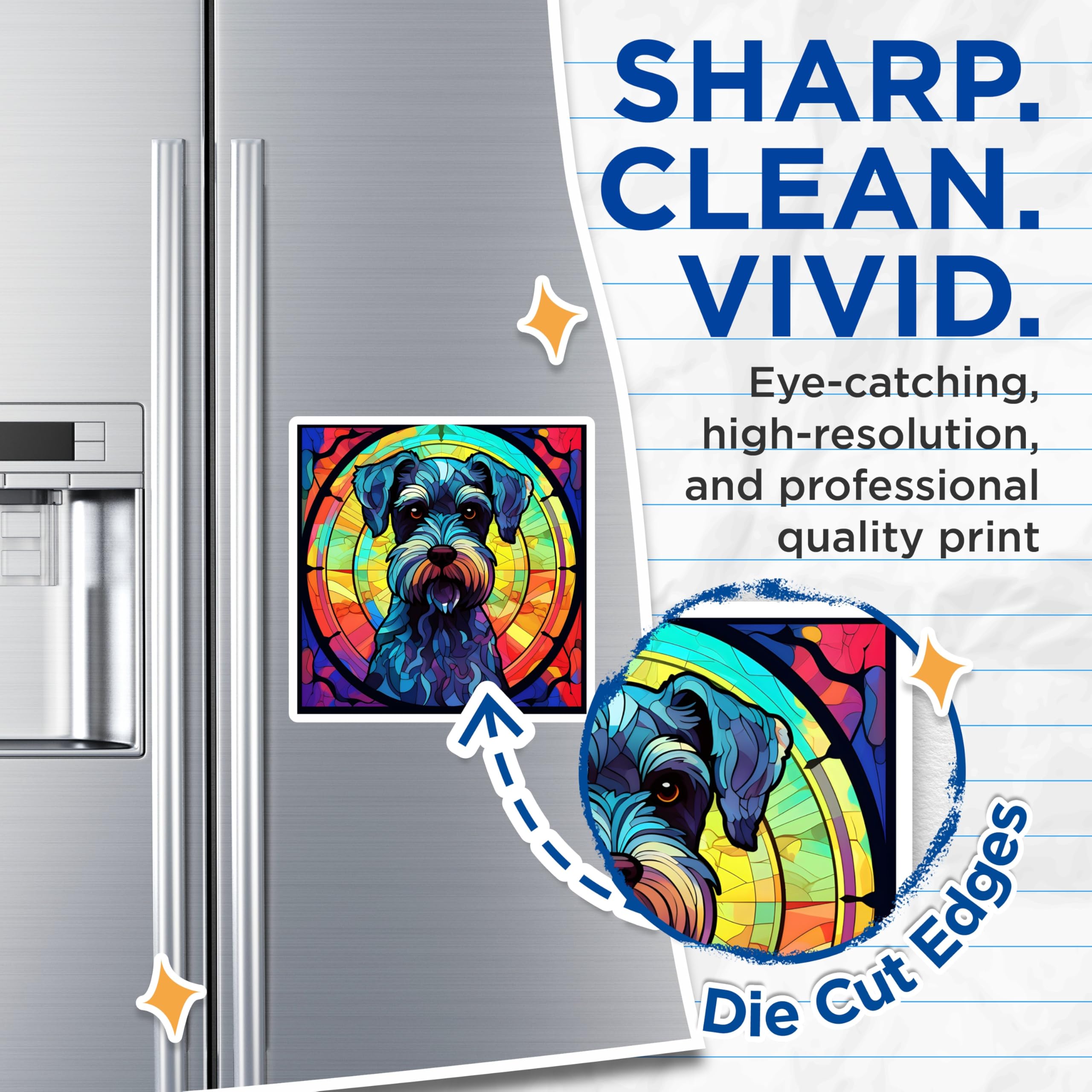 (2 Pack) Schnauzer Dog Magnets - Stained Glass Look - Fridge Decor - 5" On Longest Side - Premium Magnet - for Cars, Refrigerators, Toolboxes, Lockers - Made in USA - MAG16179