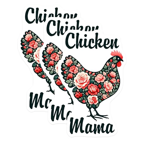 (3 Pack) Chicken Mama Decals - Floral Chicken Decals - Farm Animal Stickers - 3 Inches On Longest Side - Easy Peel & Apply - Made in USA - 3MCS8423