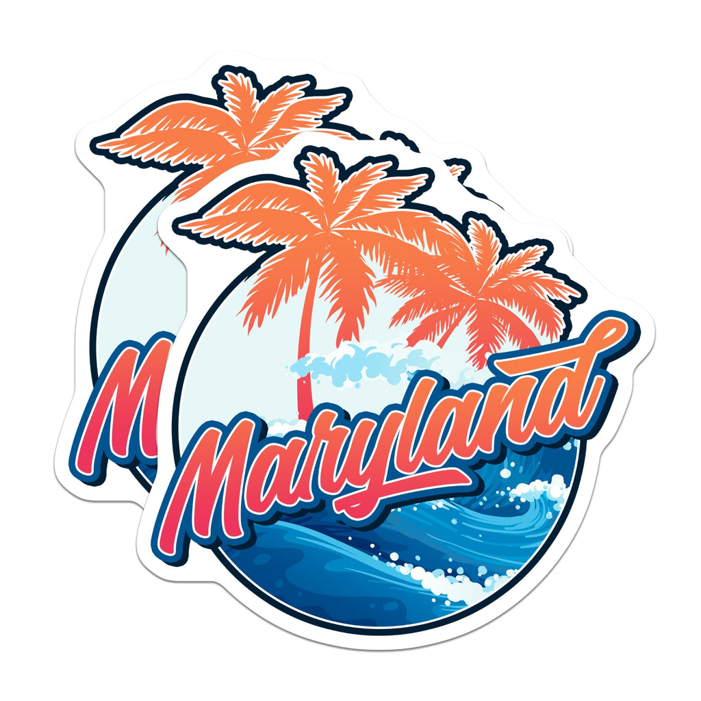 (2 Pack) Maryland Magnets - Maryland Palms - Ocean Waves Refrigerator Magnets - 5" On Longest Side - Premium Magnet - for Cars, Refrigerators, Toolboxes, Lockers - Made in USA - MAG17555