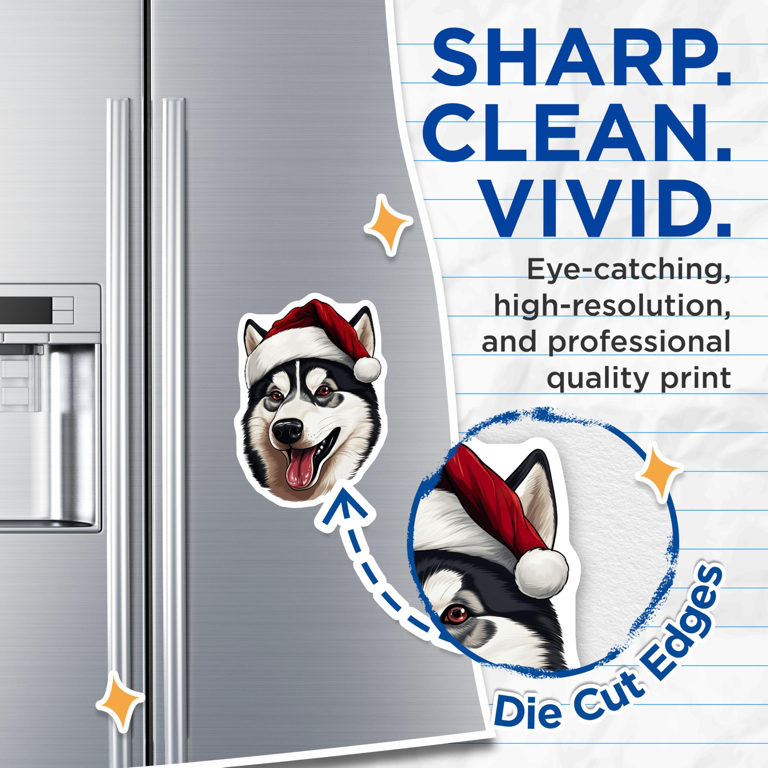 (2 Pack) Christmas Husky Magnets - Santa Hat Dog Decor - Holiday Pet Refrigerator Accessory - 5 Inches On Longest Side - Thick Durable Magnet - Made in USA - MAG30847
