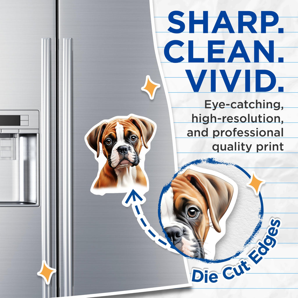 (2 Pack) Boxer Puppy Magnets - Fawn Boxer Dog Art - Dog Mom Refrigerator Decor - 5 Inches On Longest Side - Thick Durable Magnet - Made in USA - MAG27375