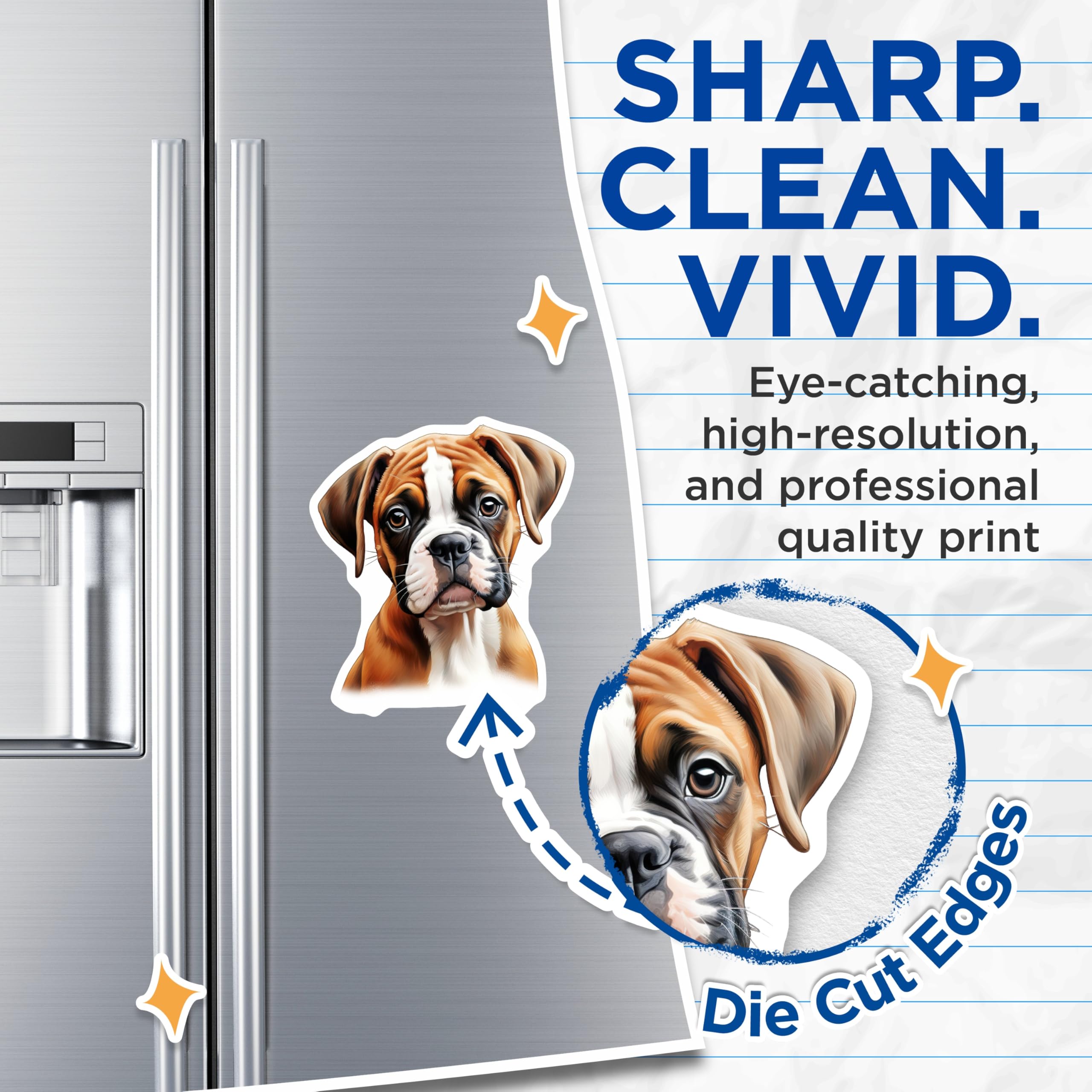 (2 Pack) Boxer Puppy Magnets - Fawn Boxer Dog Art - Dog Mom Refrigerator Decor - 5 Inches On Longest Side - Thick Durable Magnet - Made in USA - MAG27375