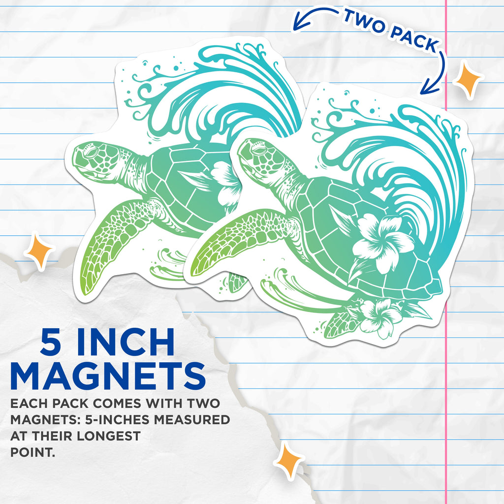 (2 Pack) Hawaiian Sea Turtle Magnets - Tropical Honu Plumeria Ocean Theme - Coastal Beach Refrigerator Locker - 5 Inches On Longest Side - Thick Durable Magnet - Made in USA - MAG39759