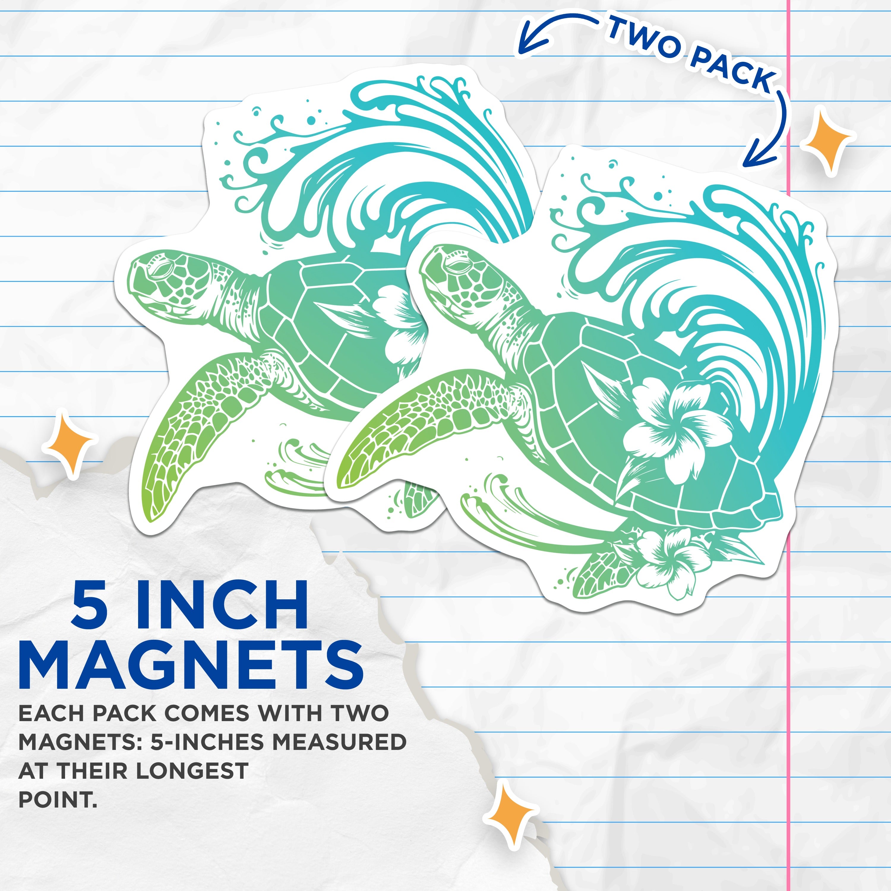 (2 Pack) Hawaiian Sea Turtle Magnets - Tropical Honu Plumeria Ocean Theme - Coastal Beach Refrigerator Locker - 5 Inches On Longest Side - Thick Durable Magnet - Made in USA - MAG39759