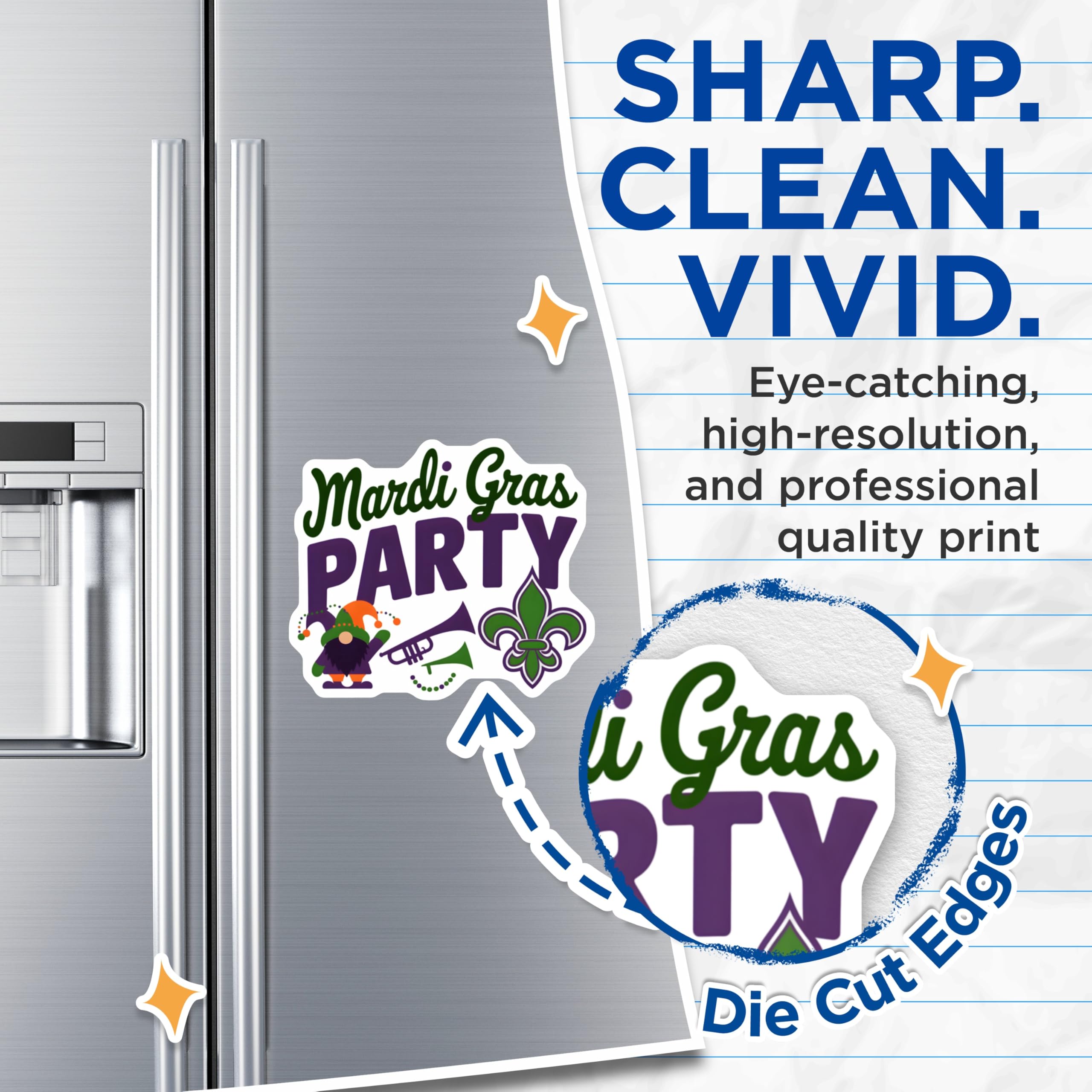 (2 Pack) Mardi Gras Party Magnets - Gnome Magnet Set - Purple Green Carnival Decor - 5" On Longest Side - Premium Magnet - for Cars, Refrigerators, Toolboxes, Lockers - Made in USA - MAG16424