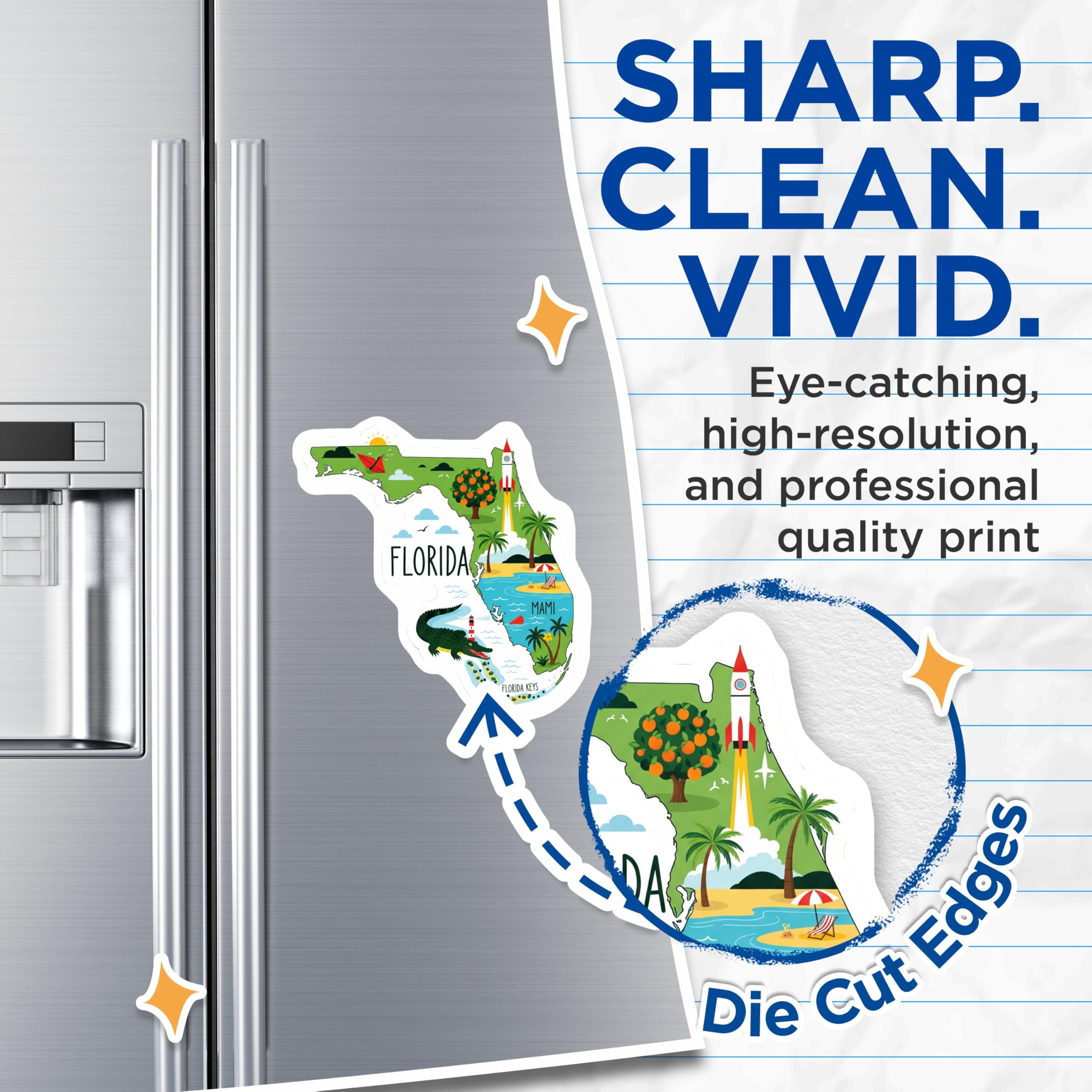 (2 Pack) Florida Map Magnets - State Icons Souvenir - Fridge Travel Magnet Set - 5" On Longest Side - Premium Magnet - for Cars, Refrigerators, Toolboxes, Lockers - Made in USA - MAG16314