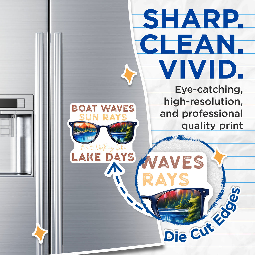 (2 Pack) Lake Life Magnets - Boat Waves Sun Rays - Summer Vacation Cabin Decor - 5 Inches On Longest Side - Thick Durable Magnet - Made in USA - MAG36790