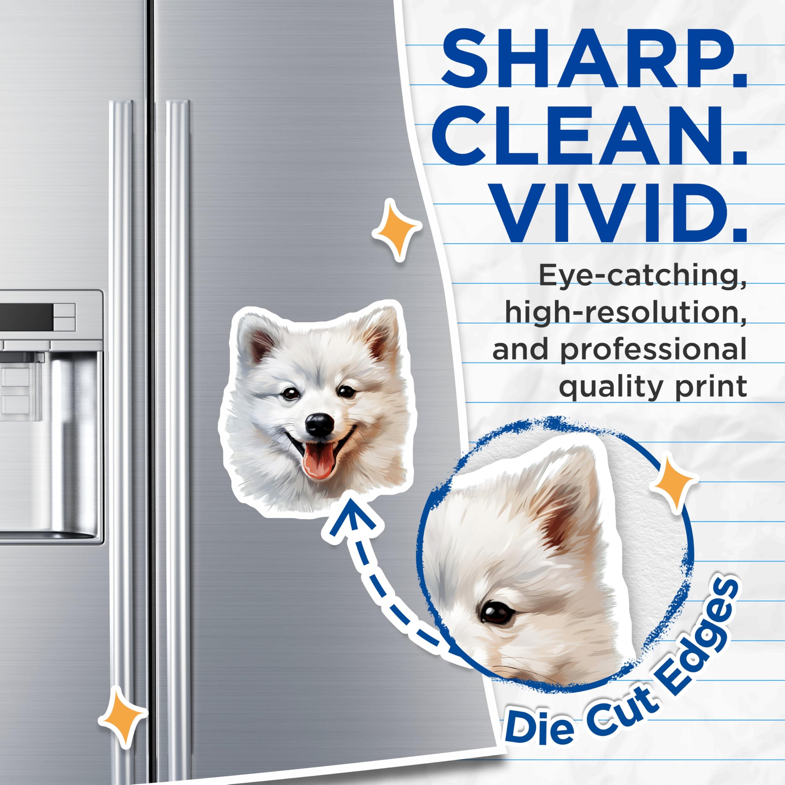 (2 Pack) Samoyed Dog Magnets - Cute White Puppy Decor - Fluffy Canine Smile Accent - 5 Inches On Longest Side - Thick Durable Magnet - Made in USA - MAG23438