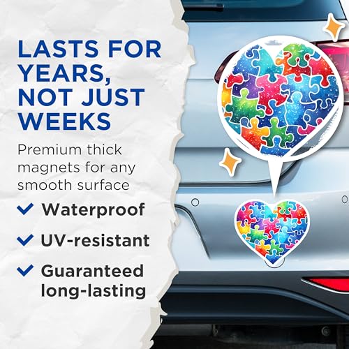 (2 Pack) Heart Puzzle Magnets - 5" On Longest Side - for Cars, Fridges, Toolboxes - Made in USA - MAG7888