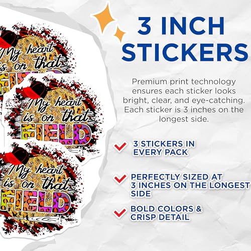 (3 Pack) Baseball Mom Decals - Heart on Field - Sports Decal - 3 Inches On Longest Side - Easy Peel & Apply - Made in USA - 3MCS4450