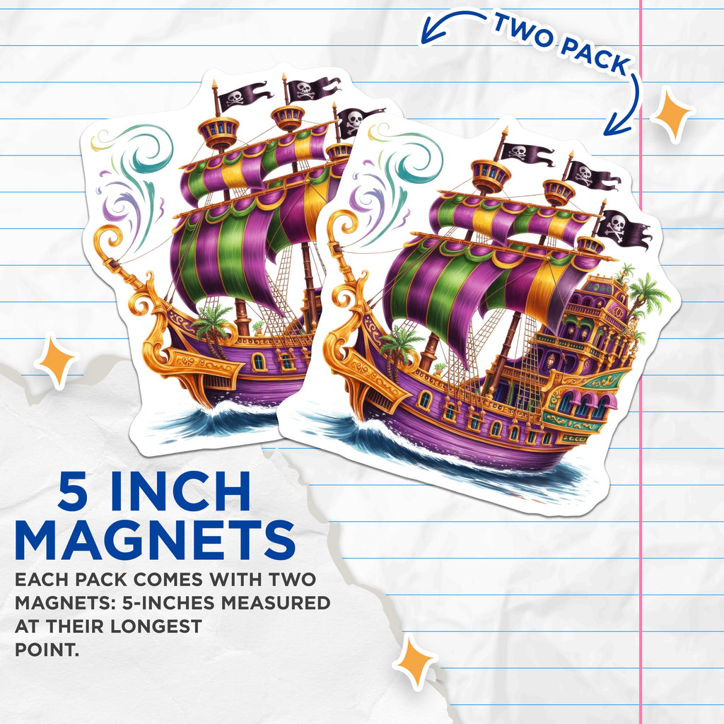 (2 Pack) Whimsical Pirate Ship Magnets - Fantasy Galleon Decor - Adventure Theme Souvenir - 5 Inches On Longest Side - Thick Durable Magnet - Made in USA - MAG37648