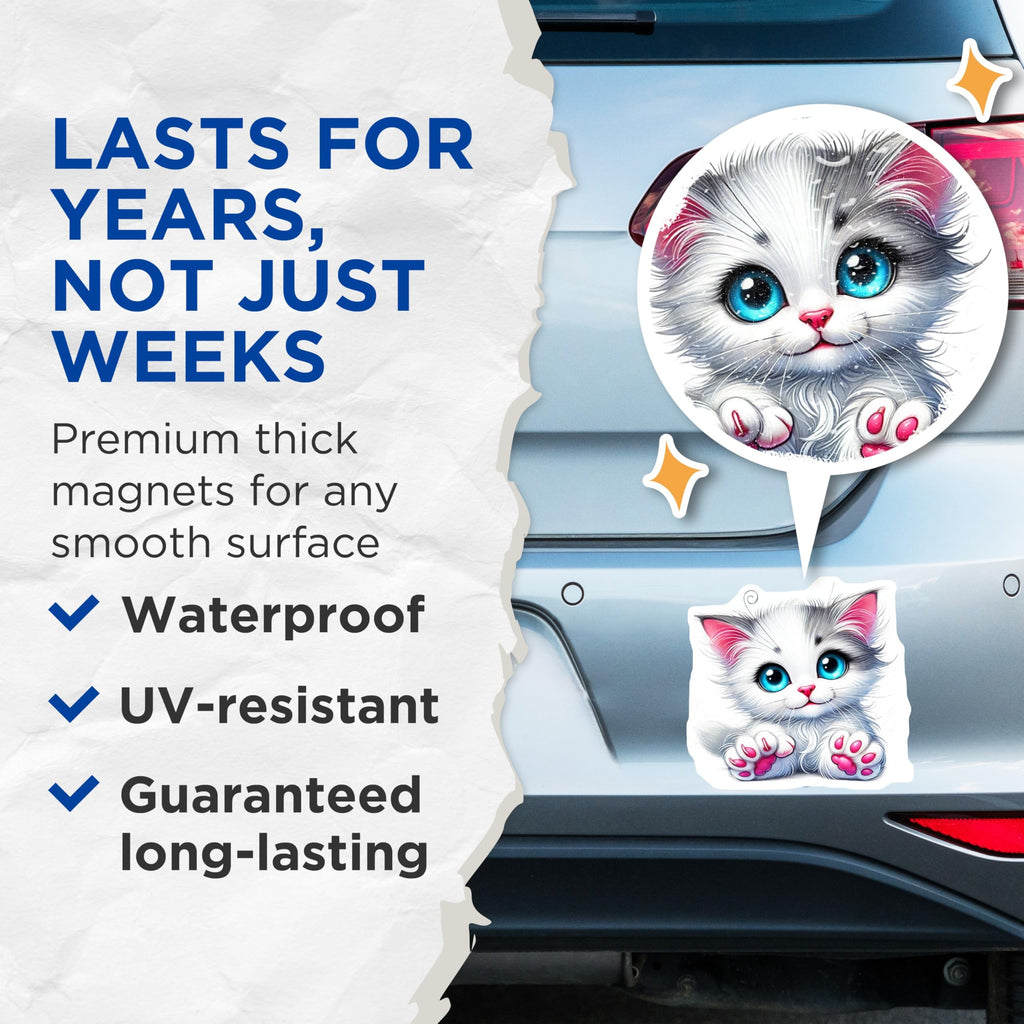(2 Pack) Cute Kitten Magnets - Fridge Decor - Cat Lover Essentials - 5" On Longest Side - Premium Magnet - for Cars, Refrigerators, Toolboxes, Lockers - Made in USA - MAG15977