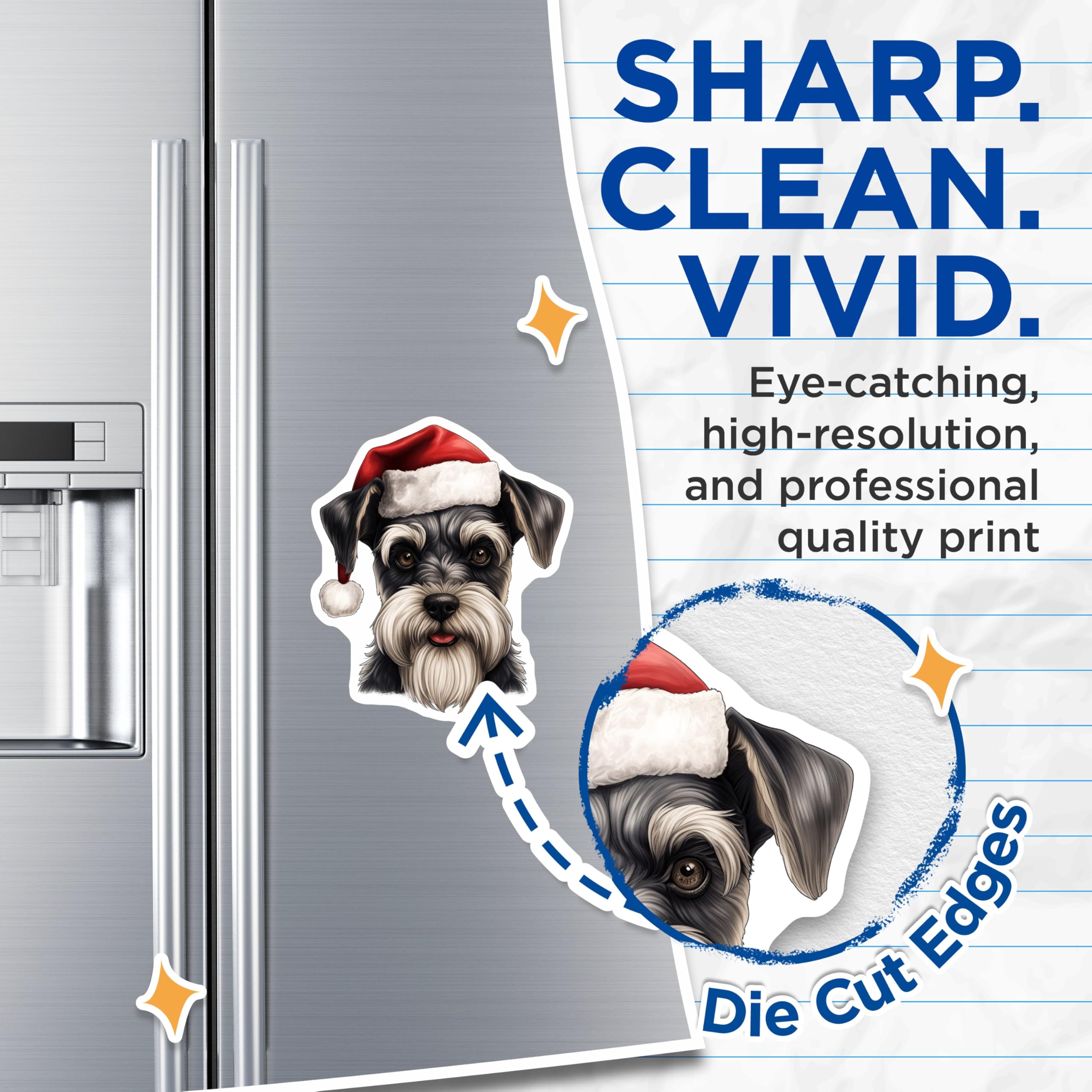 (2 Pack) Schnauzer Christmas Magnets - Adorable Santa Hat Schnauzer Dog - Festive Refrigerator and Home Decor - 5 Inches On Longest Side - Thick Durable Magnet - Made in USA - MAG24993
