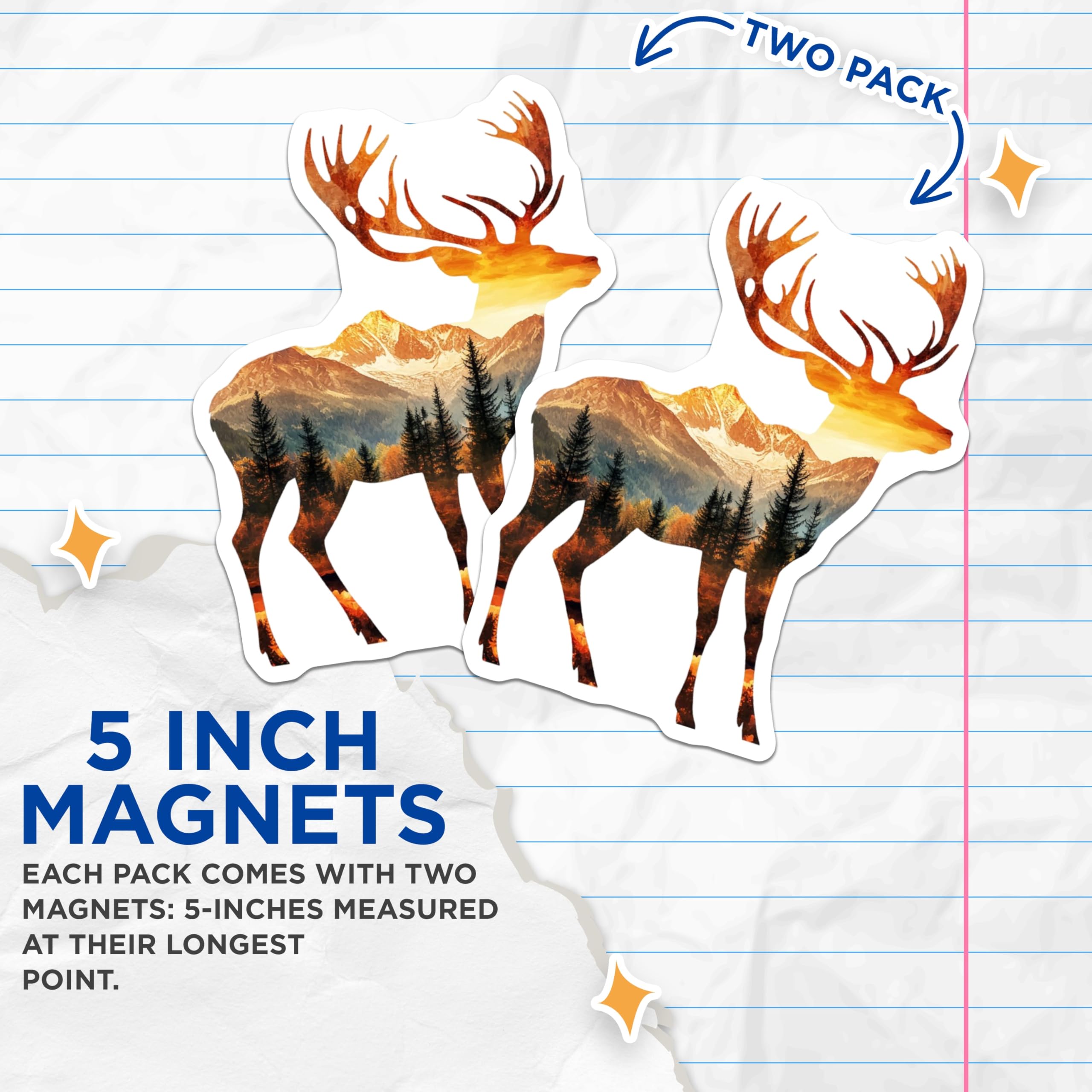 (2 Pack) Deer Scene Magnets - Mountain Forest Art - Rustic Home Decor Fridge Magnets - 5" On Longest Side - Premium Magnet - for Cars, Refrigerators, Toolboxes, Lockers - Made in USA - MAG15189