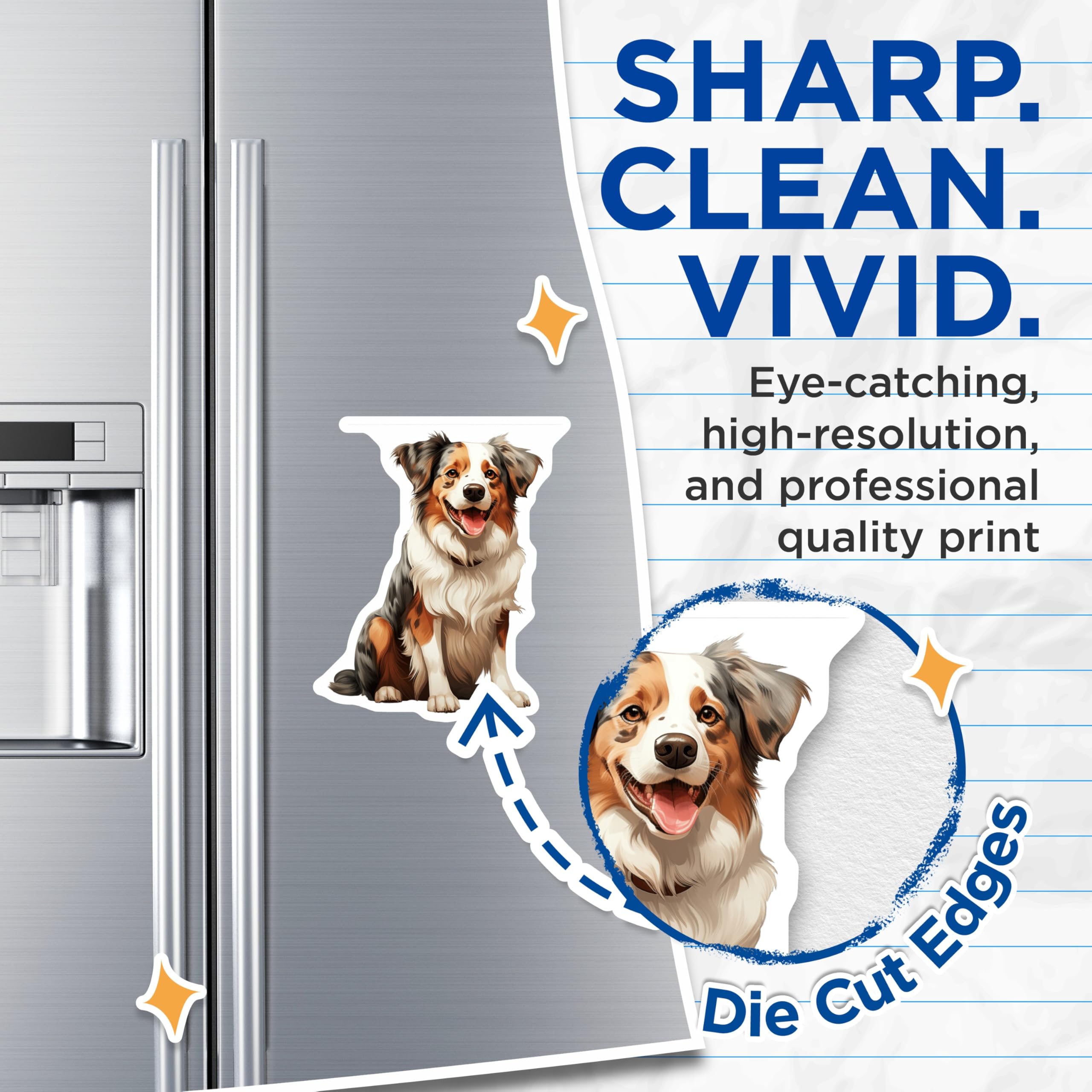 (2 Pack) Australian Shepherd Dog Magnets - Aussie Dog Lover Fridge Decor - Pet Parent Refrigerator Accessory - 5 Inches On Longest Side - Thick Durable Magnet - Made in USA - MAG27183