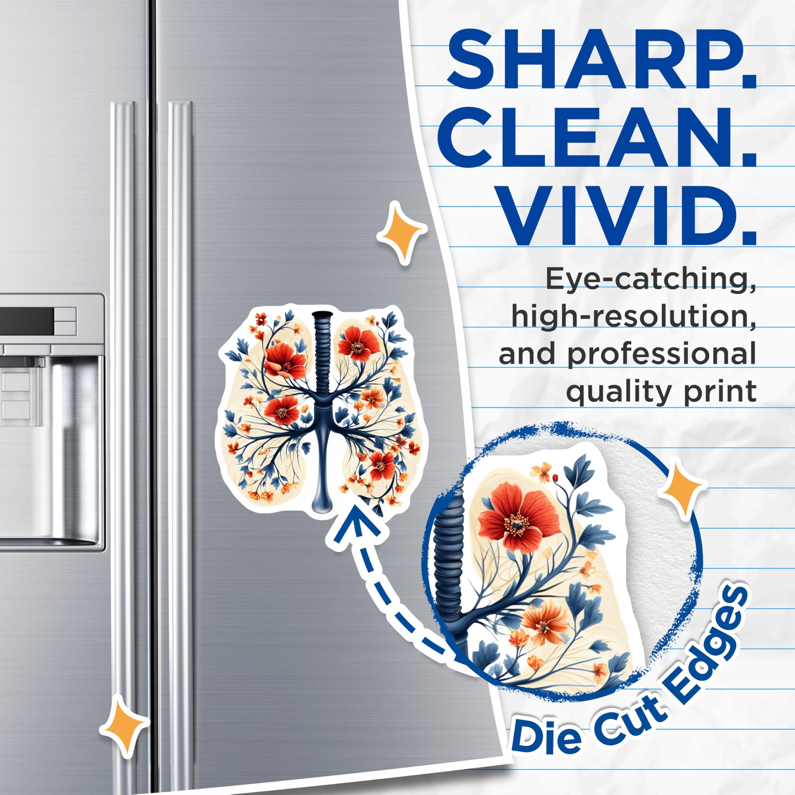(2 Pack) Floral Lungs Magnets - Anatomical Art Decor - Respiratory System Medical Student - 5 Inches On Longest Side - Thick Durable Magnet - Made in USA - MAG30583