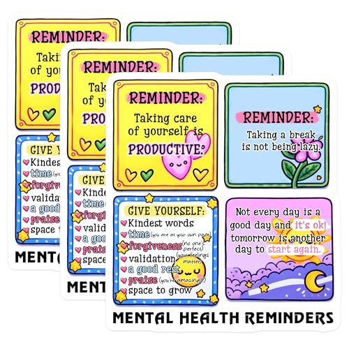 (3 Pack) Mental Health Decals - Positive Affirmations - Self Care Reminders - 3 Inches On Longest Side - Easy Peel & Apply - Made in USA - 3MCS7083