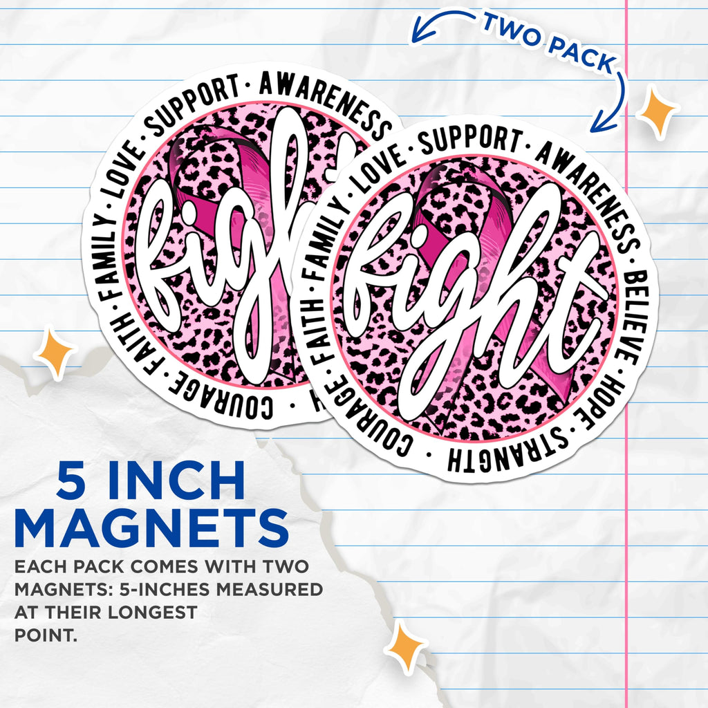 (2 Pack) Breast Cancer Magnets - Pink Ribbon - Fight Magnet Awareness - Support Magnets - 5" On Longest Side - Premium Magnet - for Cars, Refrigerators, Toolboxes, Lockers - Made in USA - MAG17102