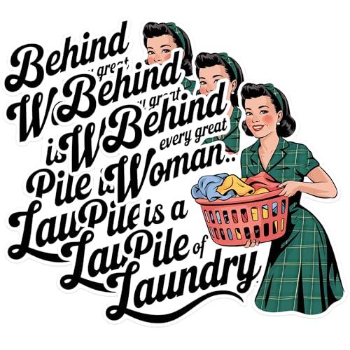 (3 Pack) Laundry Woman Decals - Retro Housewife Art - Funny Mom Decals - 3 Inches On Longest Side - Easy Peel & Apply - Made in USA - 3MCS1732