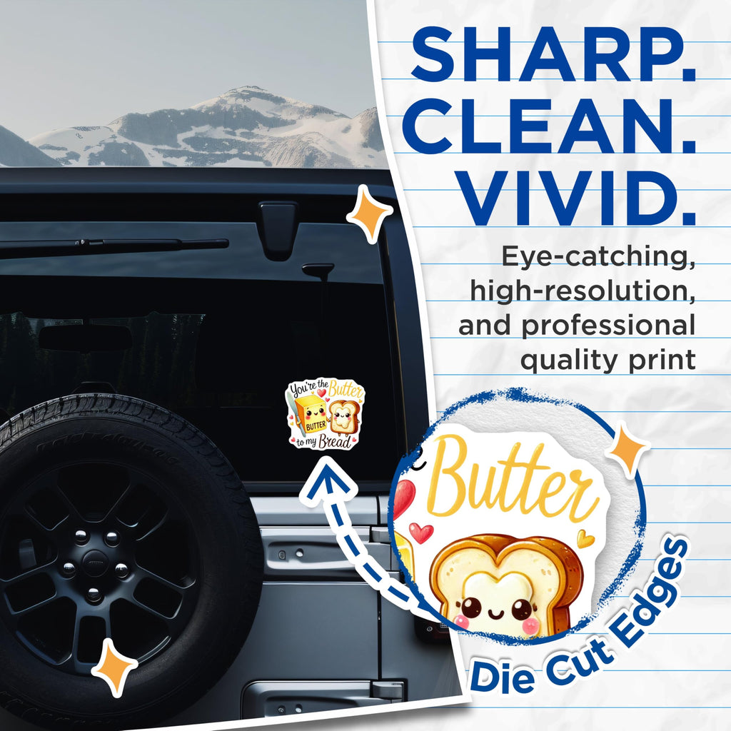 (2 Pack) You're The Butter to My Bread Stickers - Cute Bread and Butter Stickers - Adorable Food Stickers - 5" On Longest Side - Sticks to Any Smooth Flat Surface - Made in USA - BMCS3373