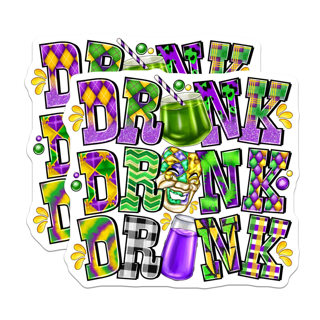 (2 Pack) Drink Drank Drunk Magnets - Mardi Gras Party Decor - Festive Kitchen Accessory - 5 Inches On Longest Side - Thick Durable Magnet - Made in USA - MAG30977