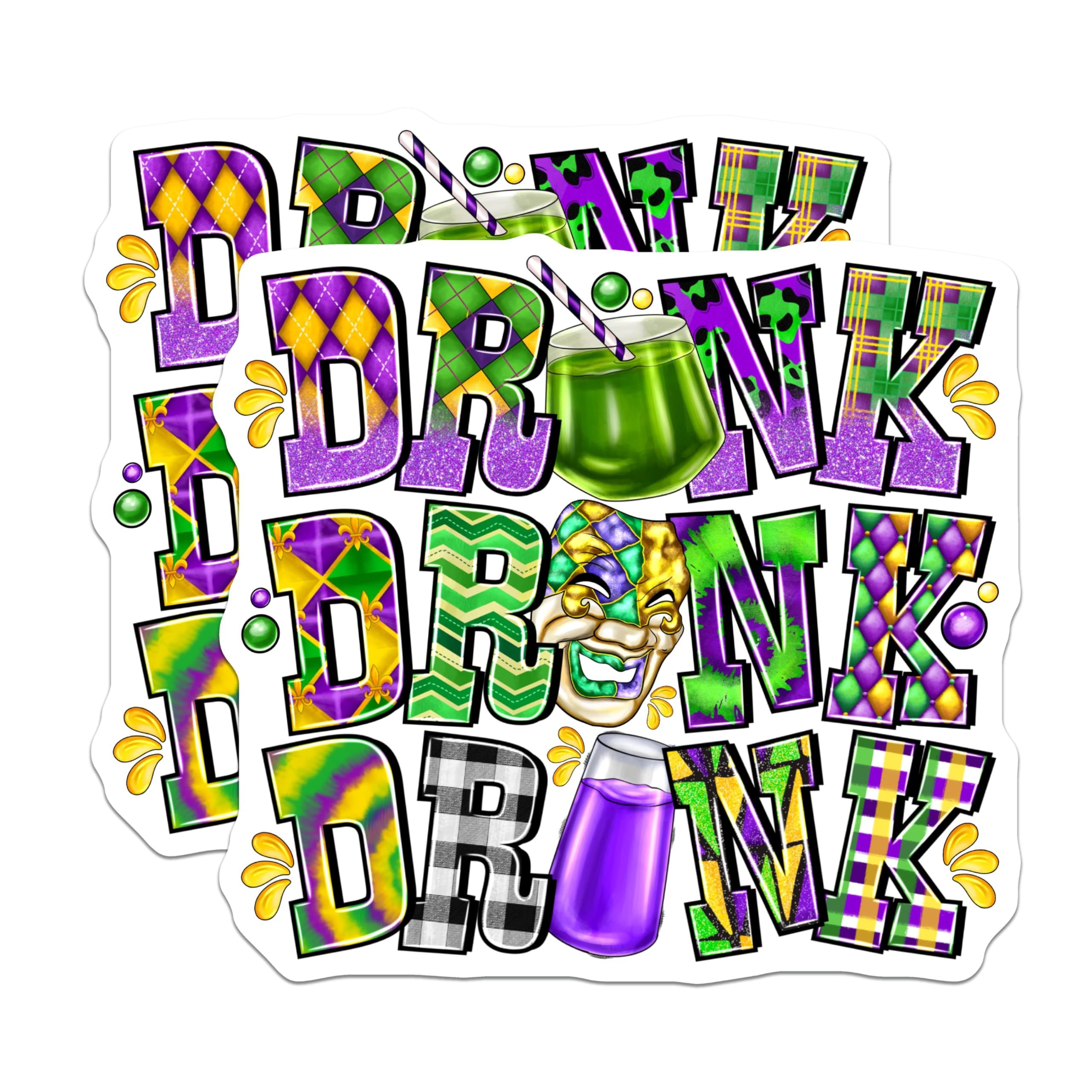(2 Pack) Drink Drank Drunk Magnets - Mardi Gras Party Decor - Festive Kitchen Accessory - 5 Inches On Longest Side - Thick Durable Magnet - Made in USA - MAG30977