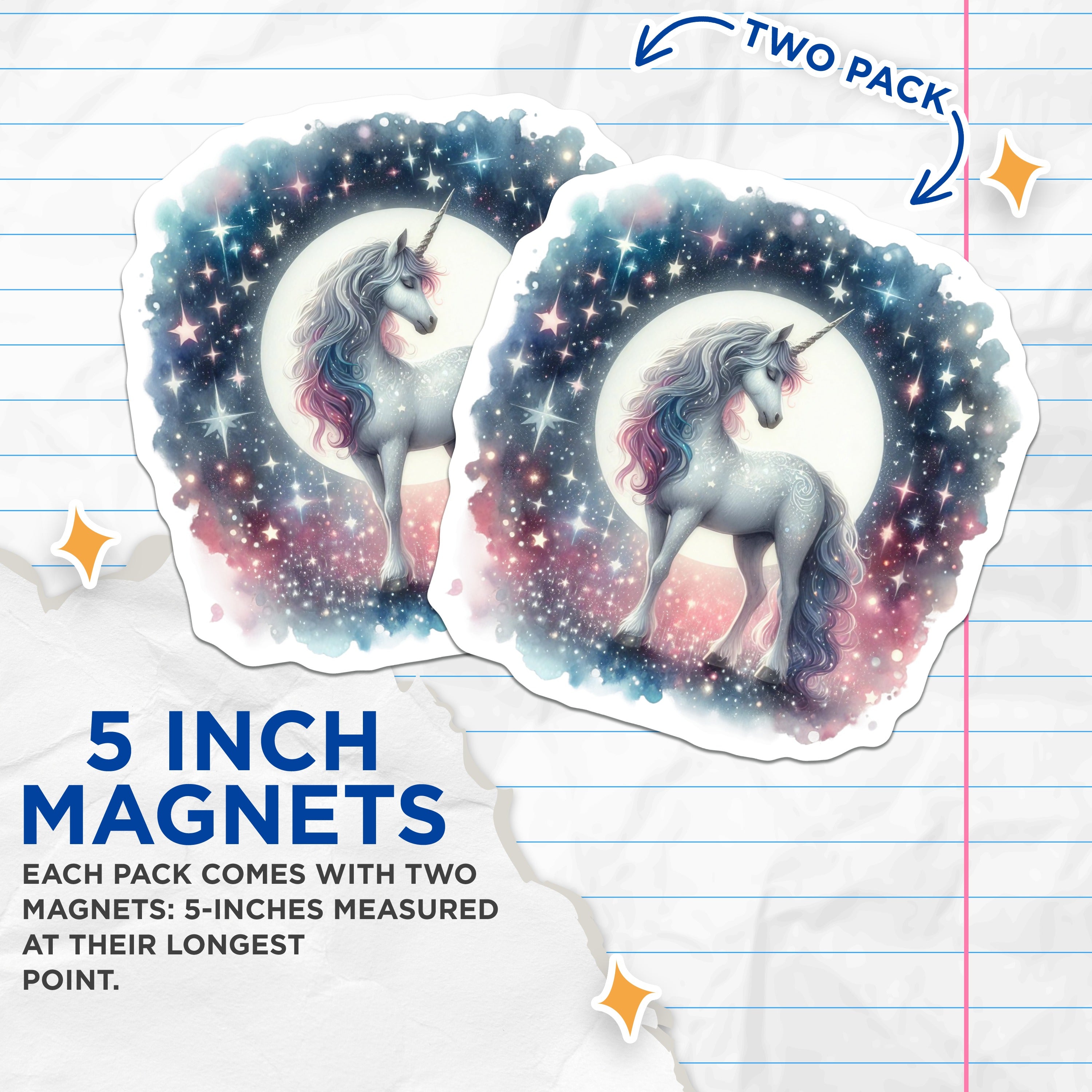 (2 Pack) Unicorn Magnets - Celestial Fantasy Art - Dreamy Magical Decor - 5 Inches On Longest Side - Thick Durable Magnet - Made in USA - MAG37435