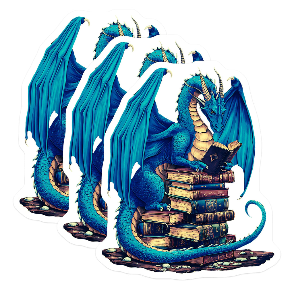 (3 Pack) Dragon Decals - Reading Dragon Sticker - Book Dragon Laptop Decal - 3 Inches On Longest Side - Easy Peel & Apply - Made in USA - 3MCS2146