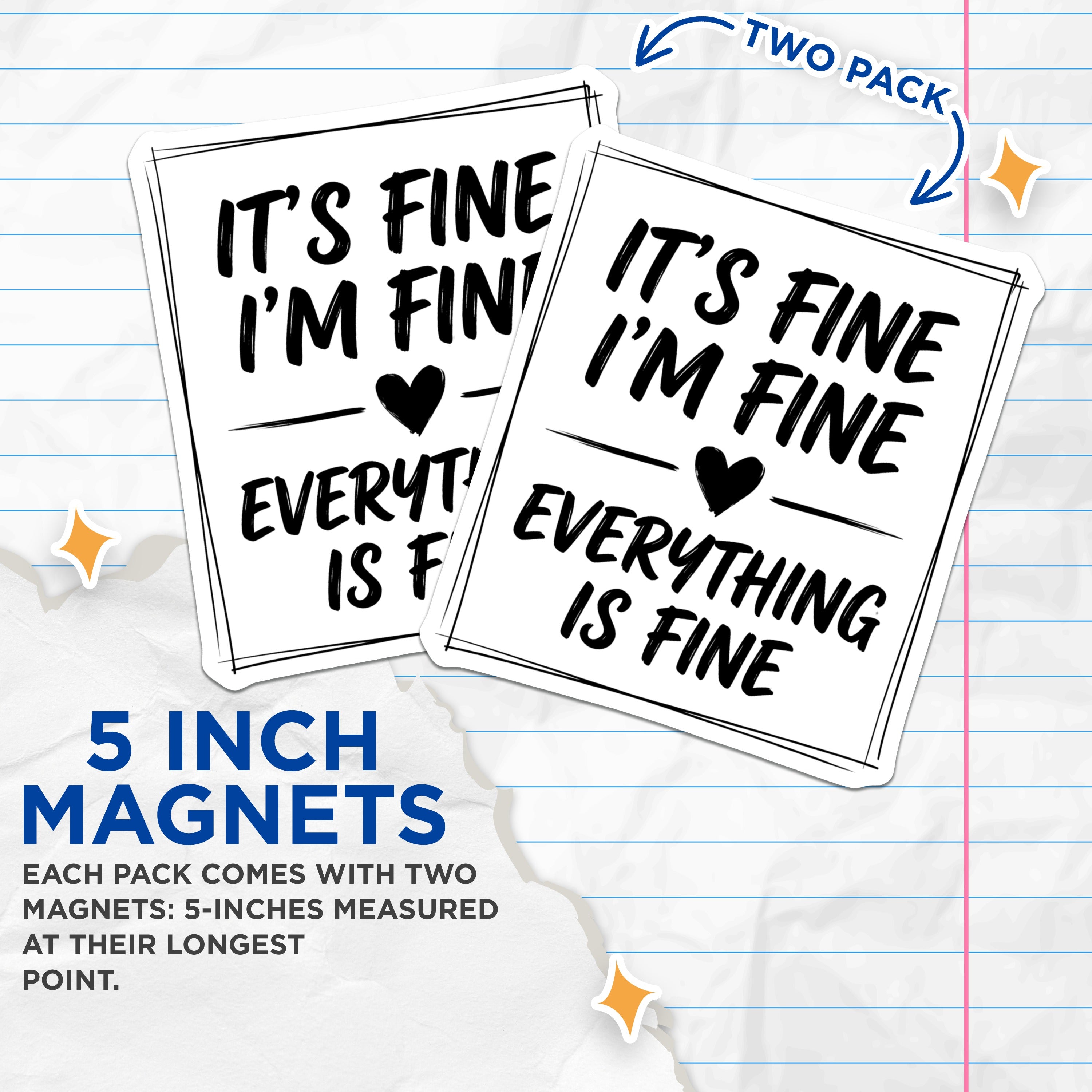 (2 Pack) Relatable Quote Magnets - It's Fine I'm Fine Humor - Sarcastic Meme Refrigerator - 5 Inches On Longest Side - Thick Durable Magnet - Made in USA - MAG37818