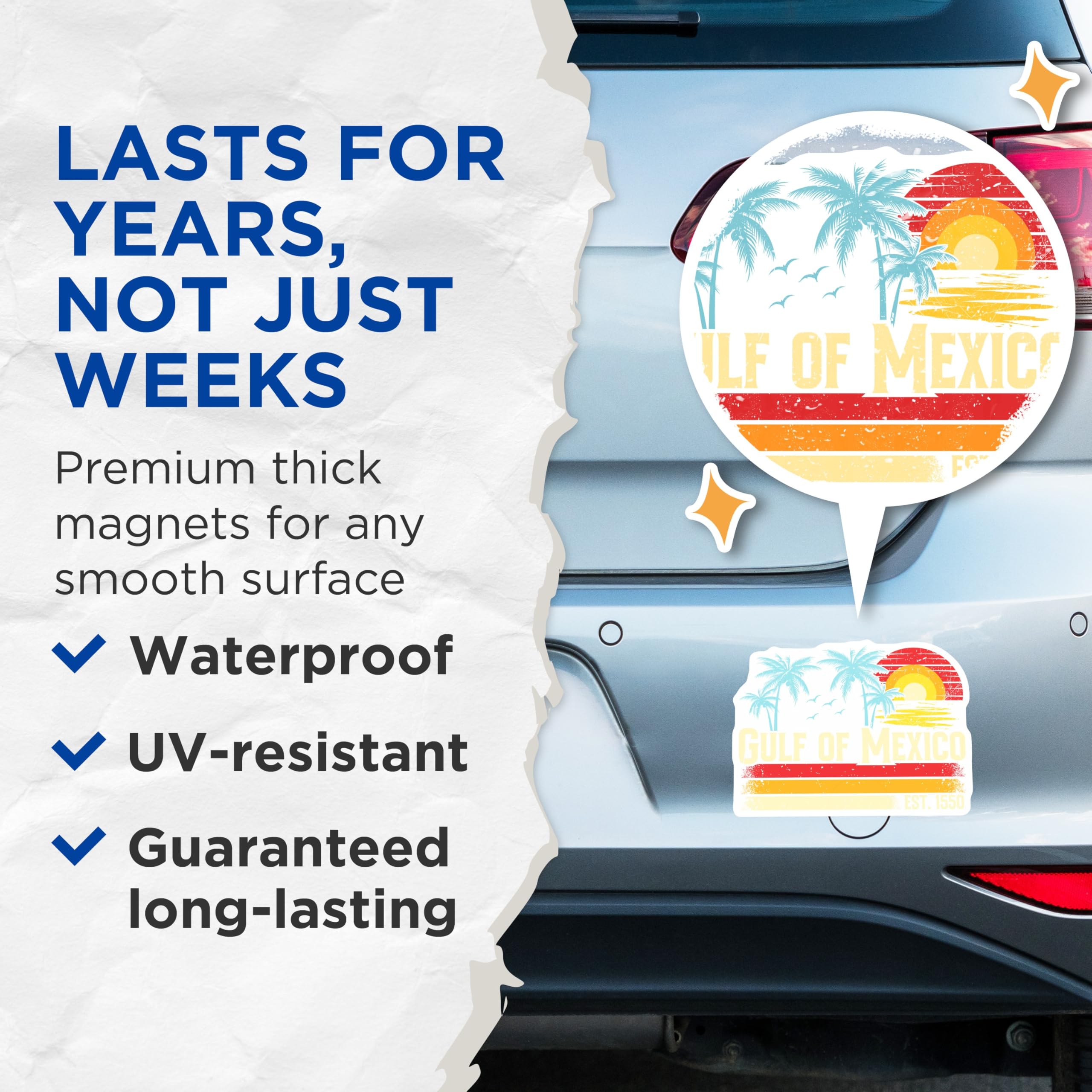 (2 Pack) Gulf of Mexico Magnets - Retro Beach Decor - Palm Tree Magnets Fridge Magnets - 5" On Longest Side - Premium Magnet - for Cars, Refrigerators, Toolboxes, Lockers - Made in USA - MAG17449