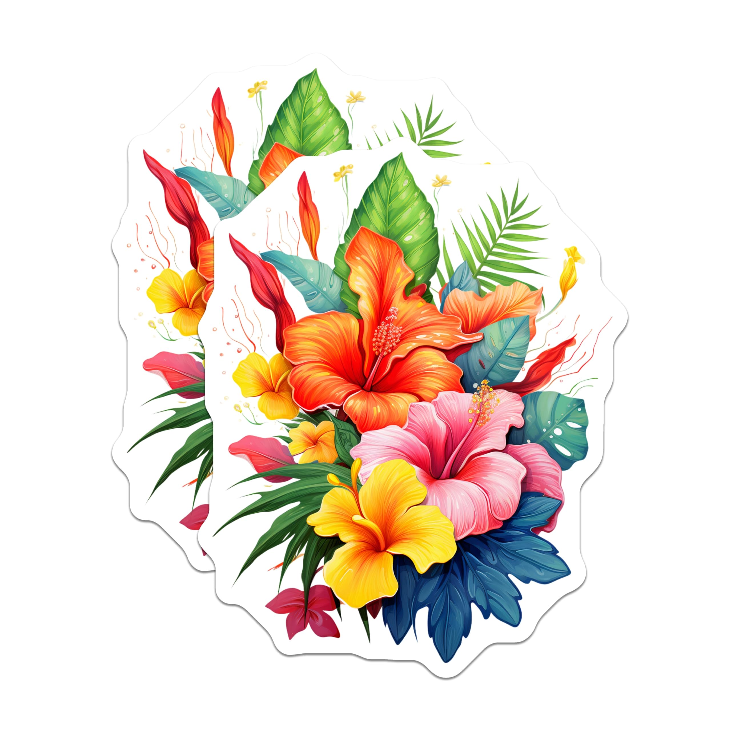 (2 Pack) Tropical Hibiscus Magnets - Vibrant Floral Decor - Hawaiian Flower Fridge Art - 5 Inches On Longest Side - Thick Durable Magnet - Made in USA - MAG20073