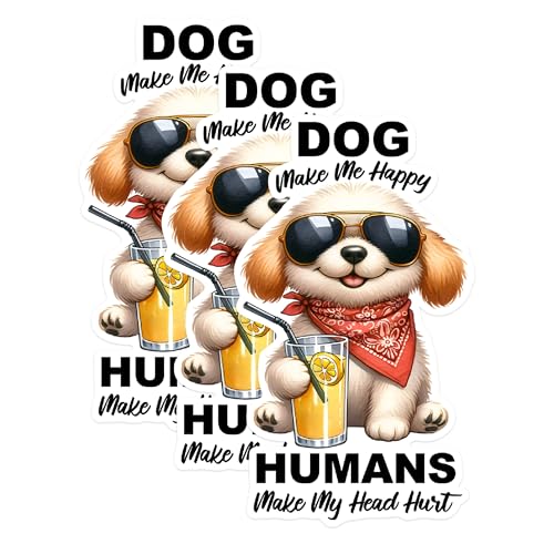 (3 Pack) Dog Make Me Happy Decals - Funny Dog Lover - Laptop Decal - 3 Inches On Longest Side - Easy Peel & Apply - Made in USA - 3MCS1713
