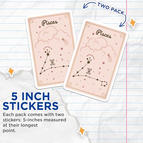 (2 Pack) Pisces Constellation Stickers - Zodiac Stars - Astrology Art - 5" On Longest Side - Sticks to Smooth Flat Surfaces - Made in USA - BMCS9596