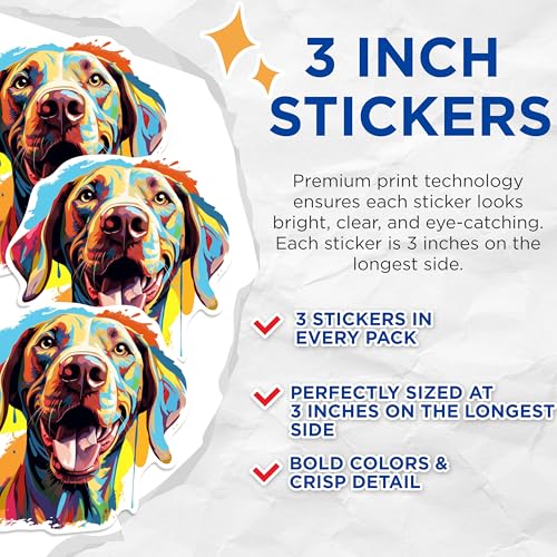 (3 Pack) Dog Decals - Colorful Vizsla Art - Laptop Decal - Car Decal - 3 Inches On Longest Side - Easy Peel & Apply - Made in USA - 3MCS0846