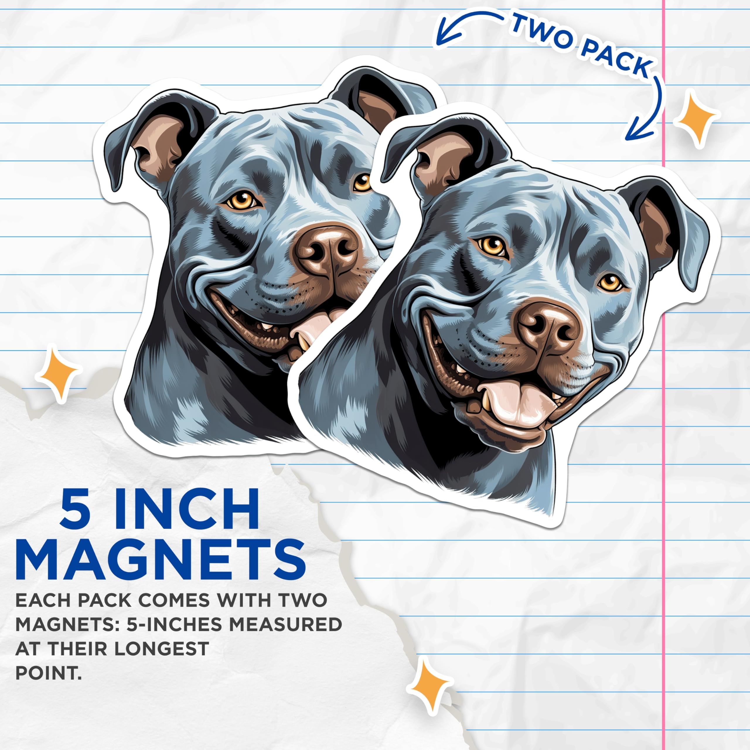 (2 Pack) Pitbull Magnets - Blue Nose Pitbull Decor - Dog Mom Fridge Magnets - Pet Lover Refrigerator Accessories - 5 Inches On Longest Side - Thick Durable Magnet - Made in USA - MAG30388