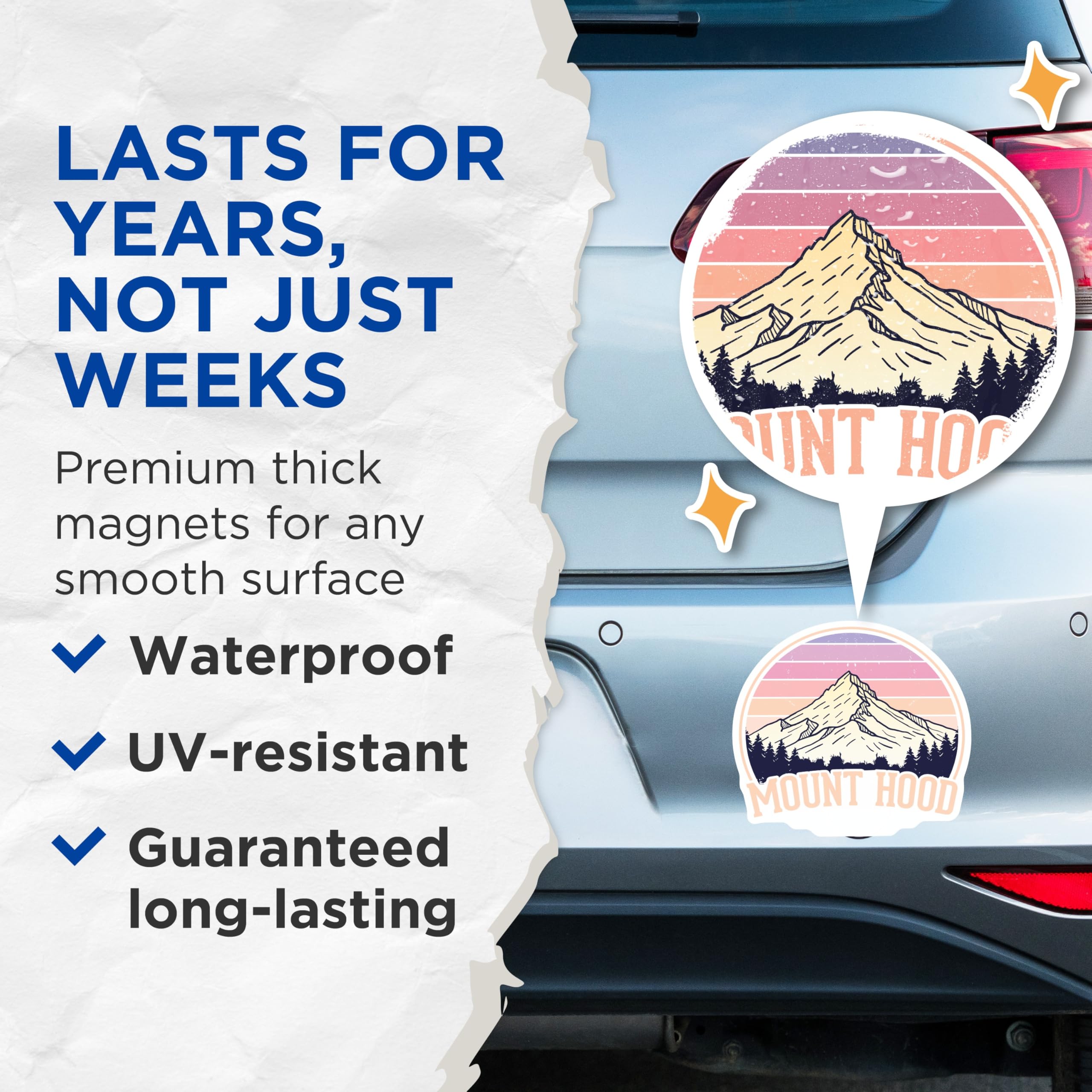 (2 Pack) Mount Hood Magnets - Oregon Adventure Decor - Mountain Scene Refrigerator Magnets - 5" On Longest Side - Premium Magnet - for Cars, Refrigerators, Toolboxes, Lockers - Made in USA - MAG18153