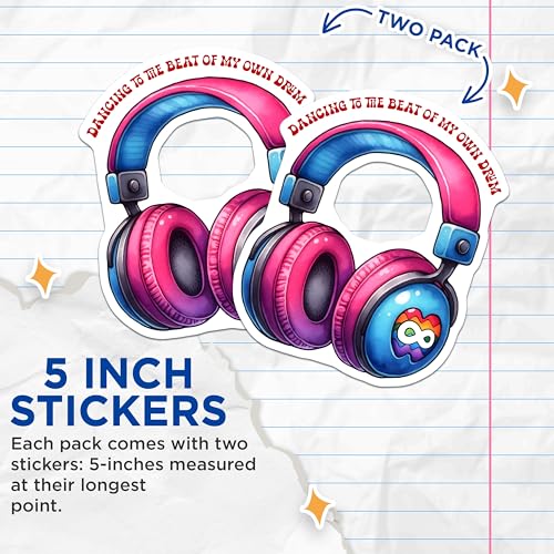 (2 Pack) Headphones Dancing to The Beat Stickers - Colorful Headphones - Music Lover - 5" On Longest Side - Sticks to Smooth Flat Surfaces - Made in USA - BMCS8131