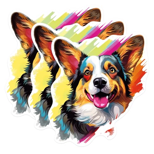 (3 Pack) Corgi Dog Decals - Colorful Puppy Stickers - Laptop Decals - 3 Inches On Longest Side - Easy Peel & Apply - Made in USA - 3MCS0688