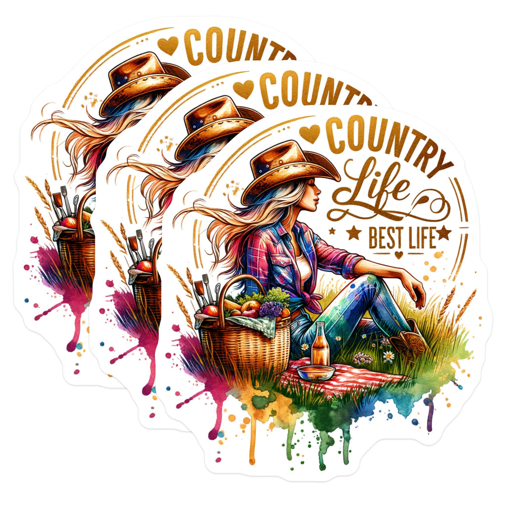 (3 Pack) Country Life Decals - Cowgirl Decal - Picnic Decal- 3 Inches On Longest Side - Easy Peel & Apply - Made in USA - 3MCS5367