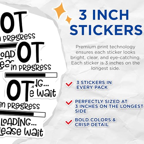(3 Pack) OT in Progress Decals - Occupational Therapy Student - Therapy Loading Decals - 3 Inches On Longest Side - Easy Peel & Apply - Made in USA - 3MCS4011