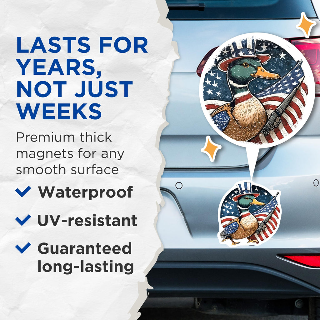 (2 Pack) American Duck Magnets - Patriotic Mallard Decal - Uncle Sam Hunting Decor - 5 Inches On Longest Side - Thick Durable Magnet - Made in USA - MAG22732