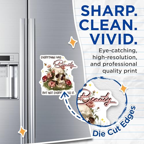 (2 Pack) Everything Has Beauty Magnets Magnets - Skull and Flowers Design - Inspirational Quotes - 5" On Longest Side - Made in USA - Sticks to Refrigerators & Metal Surfaces - MAG9037