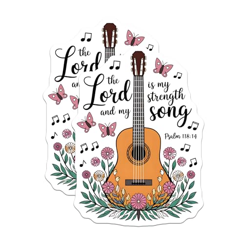 (2 Pack) Inspirational Faith Music Stickers - Christian Quotes - Motivational Guitar Art - 5" On Longest Side - Sticks to Smooth Flat Surfaces - Made in USA - BMCS4116