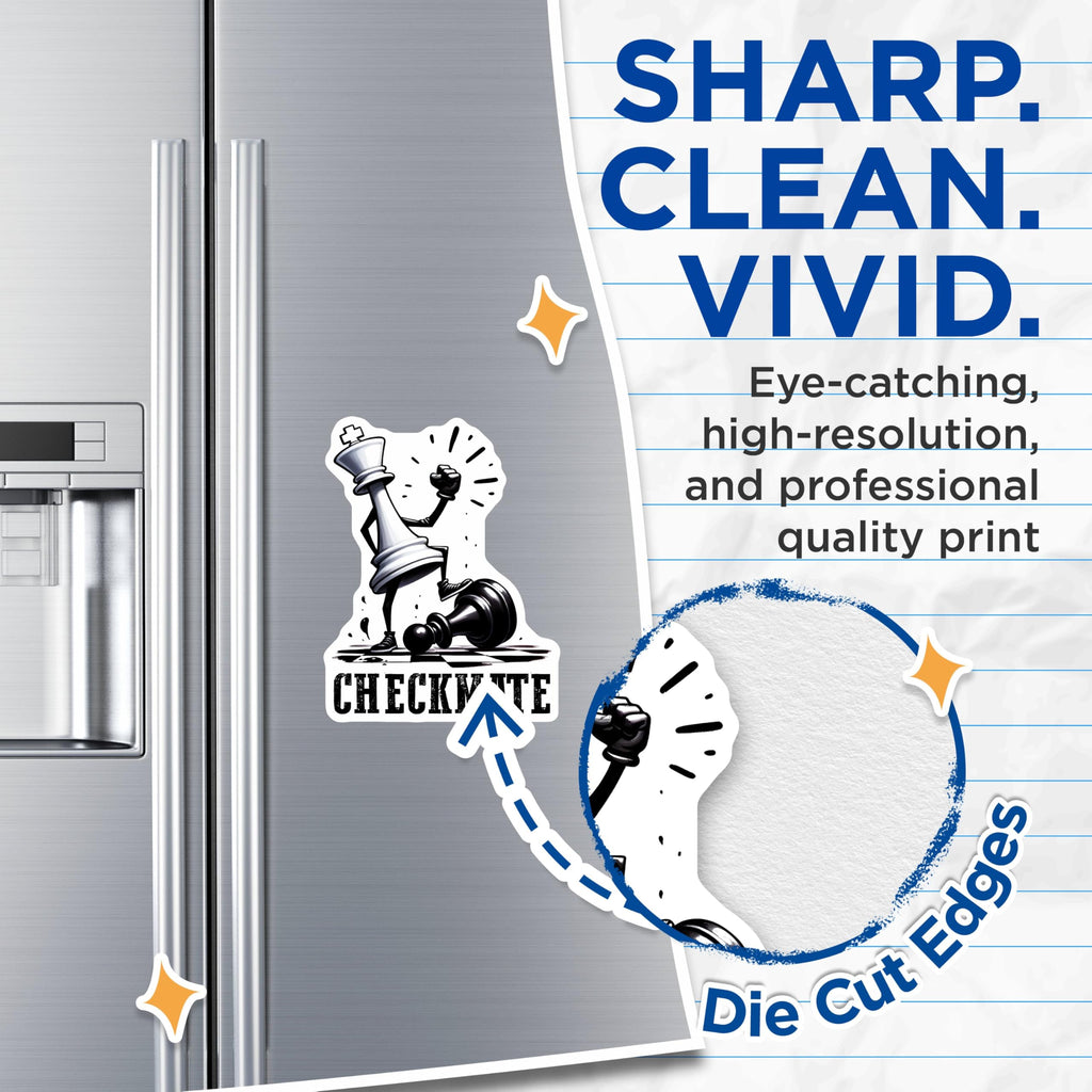 (2 Pack) Checkmate Chess Magnets - Funny Checkmate Figure Magnets - Chess Board Magnets for Fans - 5" On Longest Side - for Cars, Refrigerators, Toolboxes, Lockers - Made in USA BMCS3184