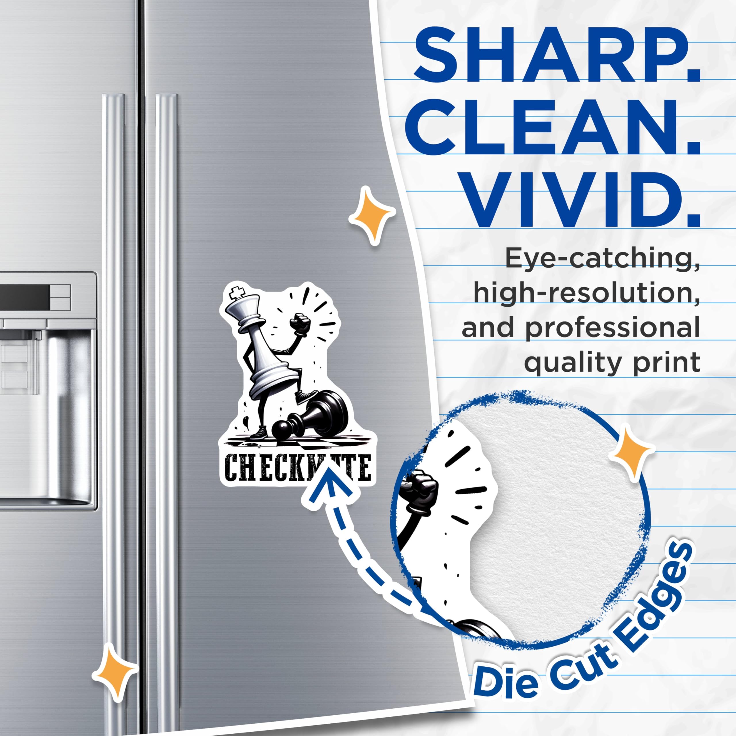 (2 Pack) Checkmate Chess Magnets - Funny Checkmate Figure Magnets - Chess Board Magnets for Fans - 5" On Longest Side - for Cars, Refrigerators, Toolboxes, Lockers - Made in USA BMCS3184