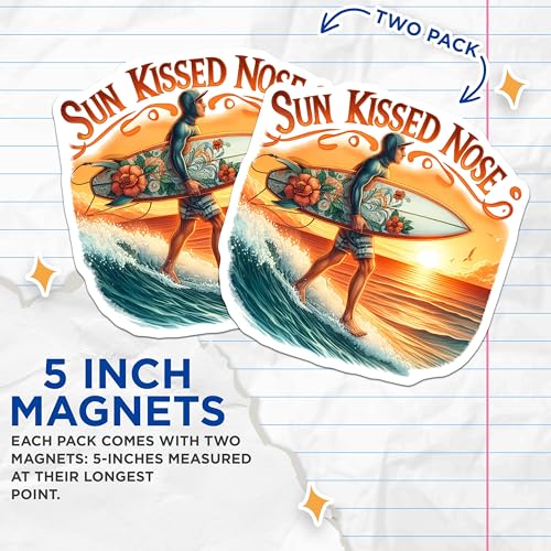 (2 Pack) Sun Kissed Nose Magnets Magnets - Surfing Decor - Coastal Beach Art - 5" On Longest Side - Made in USA - Sticks to Refrigerators & Metal Surfaces - MAG9308