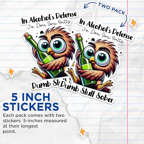 (2 Pack) Owl Humor Stickers - Funny Animal Stickers - Drinking Joke Stickers - 5" On Longest Side - Sticks to Any Smooth Flat Surface - Made in USA - BMCS2935
