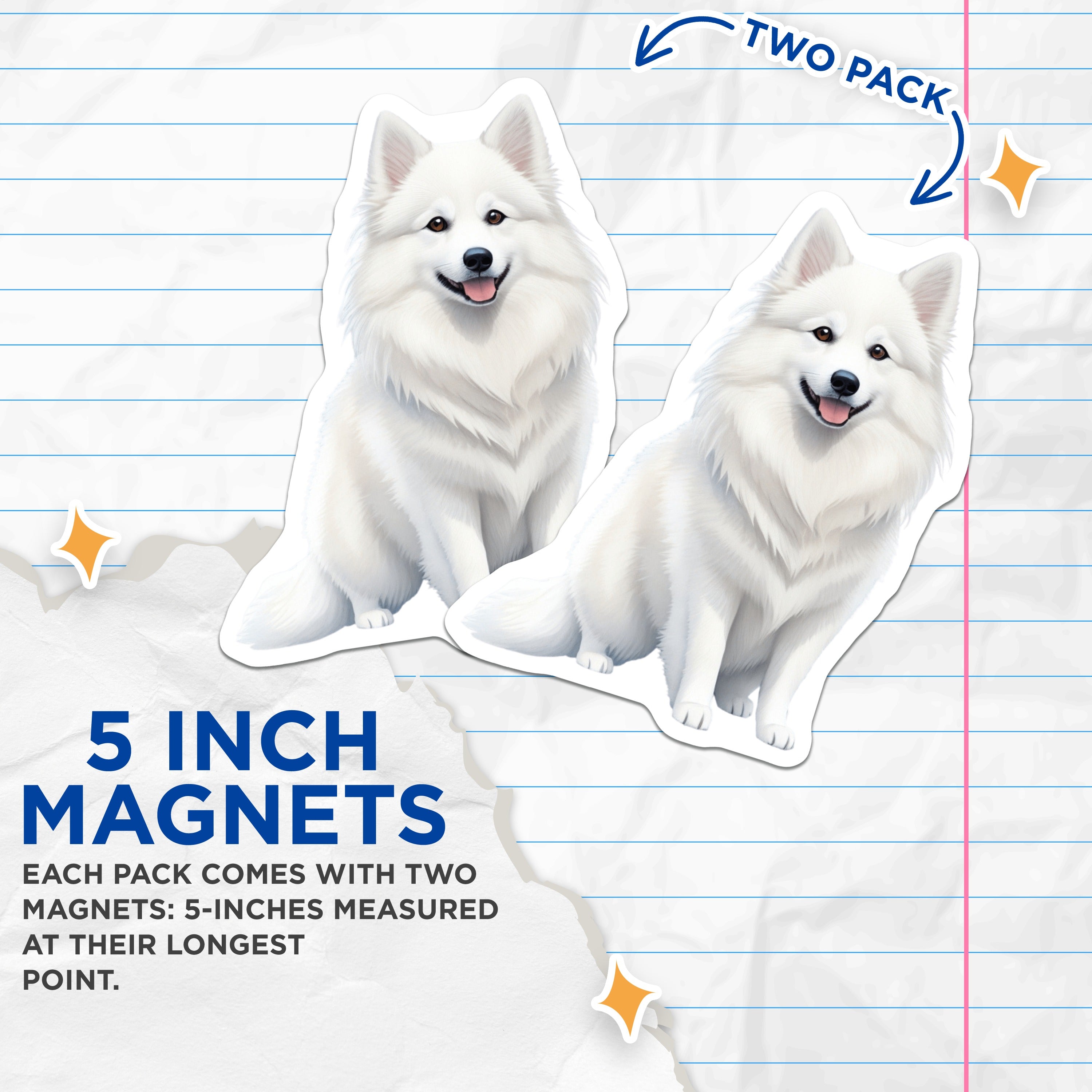 (2 Pack) Samoyed Dog Magnets - White Fluffy Canine Accent - Happy Pet Lover Decor - Refrigerator Sticker for Dog Owners - 5 Inches On Longest Side - Thick Durable Magnet - Made in USA - MAG37712